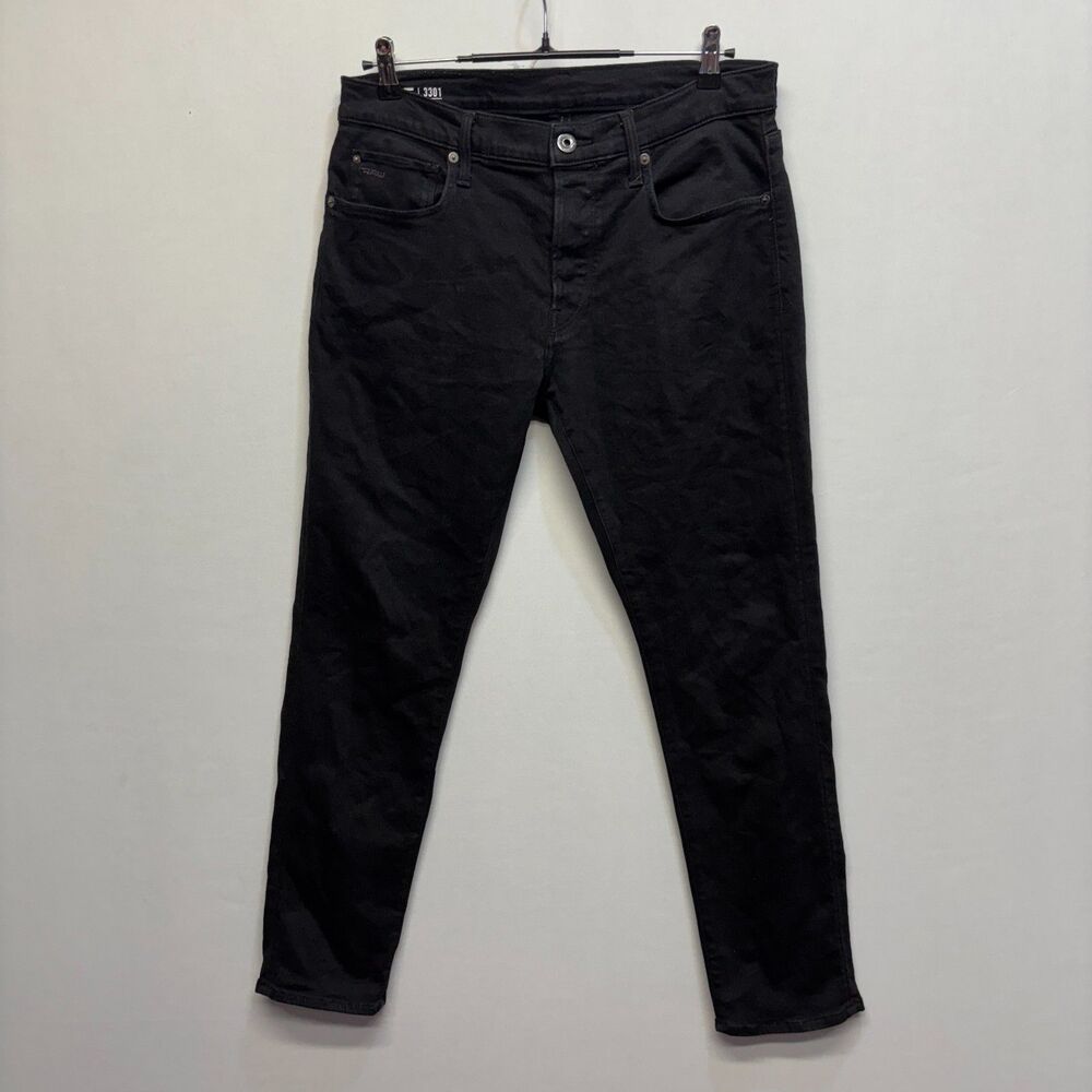 G-Star Raw 3301 Slim Jeans Men Size 32x30 Black Denim D105 -12